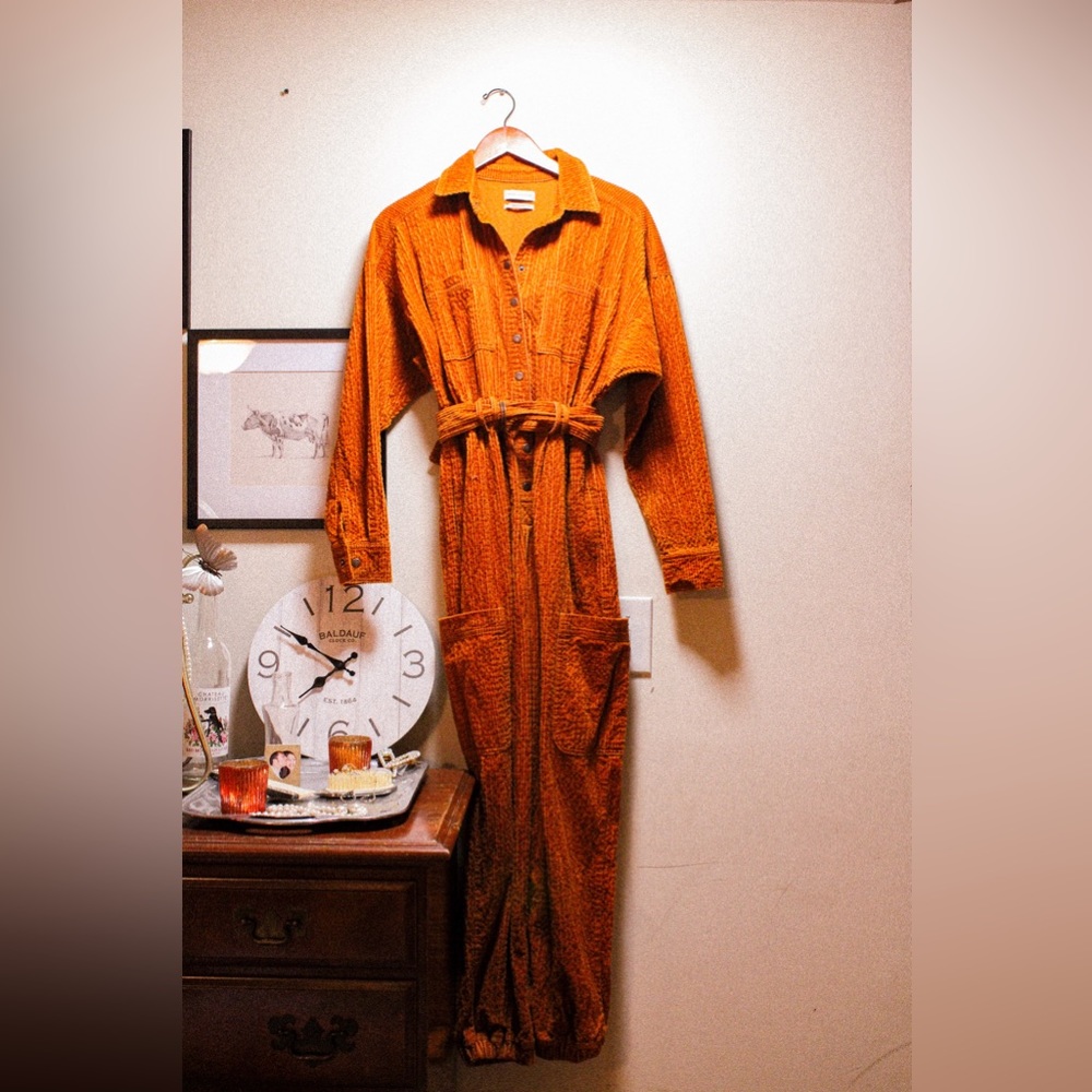 orange corduroy jumpsuit